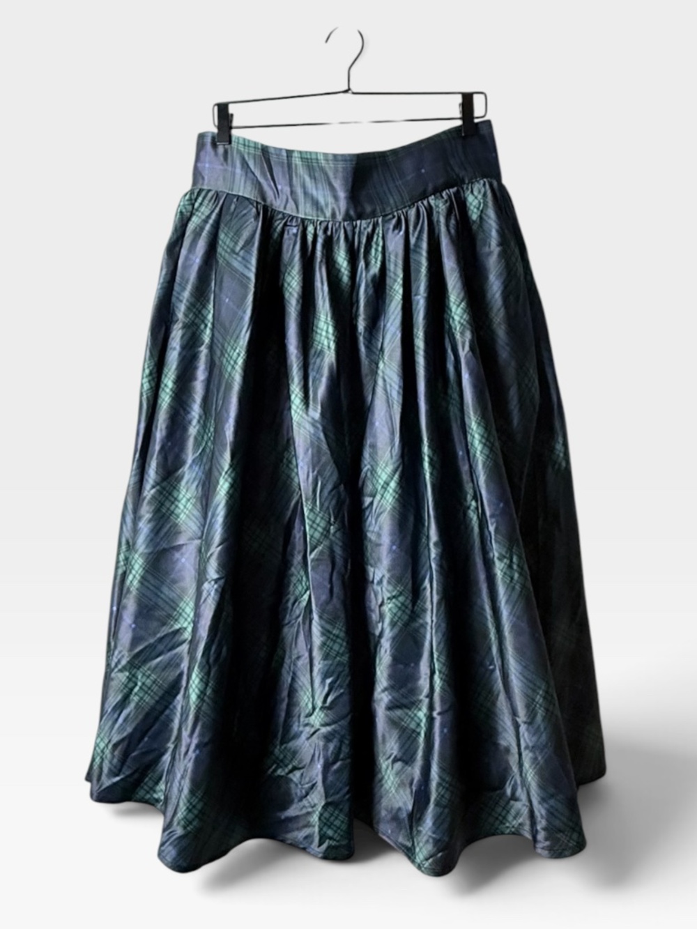 Henry Duvall High Waisted Plaid Midi Skirt Size Large Blue Green Holiday (L)